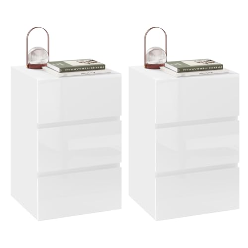 EUGAD Lot de 2 Tables de Chevet avec 3 Tirroirs Brillants, Tables de Nuit, 40x35x62cm, Style...