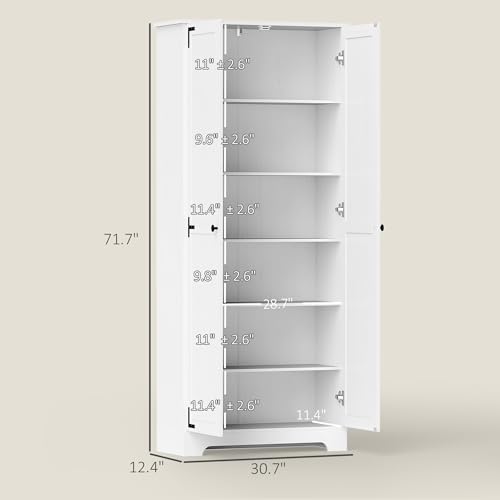 HOMCOM-72-Tall-Farmhouse-Storage-Cabinet-Freestanding-Kitchen-Pantry-Cabinet-with-Adjustable-Shelves-and-Recessed-Doors-White HOMCOM 72 Tall Farmhouse Storage Cabinet Freestanding Kitchen Pantry Cabinet with Adjustable Shelves and Recessed Doors White
