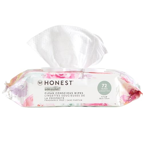 The Honest Company Clean Conscious Unscented Wipes Over 99% Water Compostable Plant-Based Baby Hypoallergenic for Sensitive Skin EWG Verified Rose Blossom 72 Count