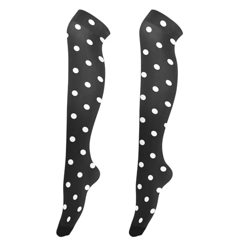 Women Girls High Thigh Socks Black and White Polka Dot Over Knee Thin Tights Long Stocking Geometric