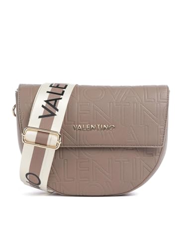 Valentino Bolso Bandolera de Piel con Logo en Relieve, Taupe, Correa Ajustable con Logotipo, Cierre Magnético