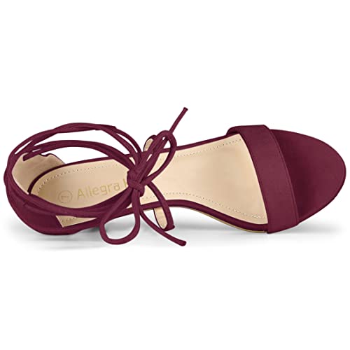 Allegra K Allegra K Women's Kitten Heel Lace Up Open Toe BurgundySandals 8.5 M US