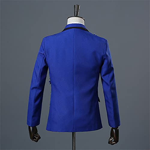 Mens 2 Pieces Luxury Embroidered Suits 1 Button Print Dinner Tuxedo Jacket Pants Prom Wedding Elegant Blazer Dress Suit (Blue,Medium)3