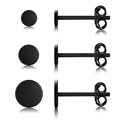 MASOP Sterling Silber Ohrring Schwarz Set 3mm 4mm 5mm Rund Ohrstecker Schwarz Cover