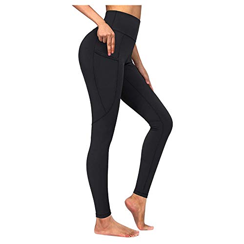 OYZ Leggings elásticos de energía sin costuras, para mujer, pantalones de yoga de cintura alta, pantalones deportivos para gimnasio, entrenamiento femenino, pantalones para correr, Color liso negro, S