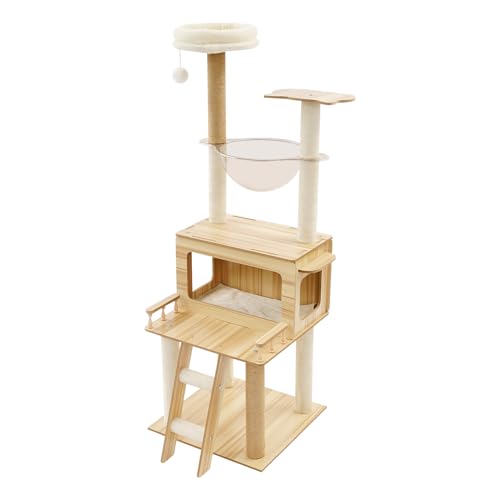 Árbol para Gatos de Madera de 57.9 pulgadas con Columpio y Escalera miniatura 6