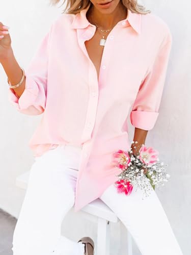 siliteelon Button Down Shirts for Women Dress Shirts Long Sleeve Wrinkle-Free Blouse Casual Solid Office Work Tunic Top2