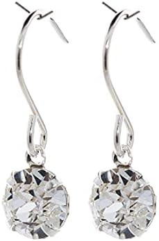 pewterhooter® 6mm petite drop earrings for Women  925 Sterling Silver made with sparkling Diamond White crystal - Gift Box