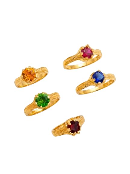 Gold-Toned Solitaire Stone Rings Combo for Women, Kids and Men, Multicolour, Size 18-19, Set of 5-image-48