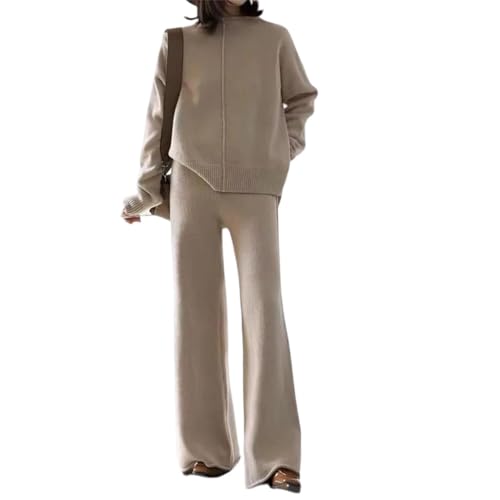 Women Loose Knit Sweater and Split Pants Retro Casual Two-Piece