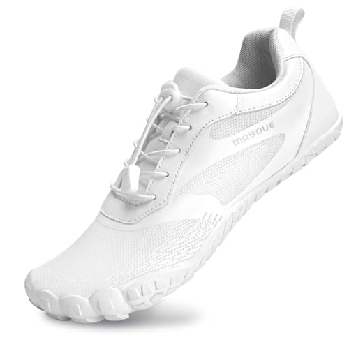 Mabove Barfußschuhe Damen Herren Traillaufschuhe Minimalistische Running Fitness Schuhe für Outdoor Sport Atmungsakt（Schneeweiß 40）