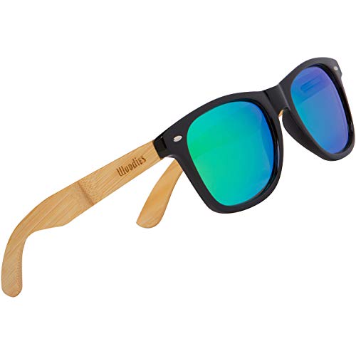 WOODIES Polarized Bamboo Wood Sunglasses for Men and Women | Green Polarized Lenses and Real Wooden Frame | 100% UVA/UVB Ray Protection