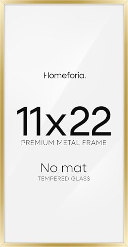 Image of Homeforia 11x22 Newspaper Frame Gold, High End Metal 11 x 22 Picture Frame without Mat, 22x11 Thin Gold Poster Frames for Wall, 11 by 22 inches Display Photo Frames, Tempered Glass, Wall Kit, Set of 3