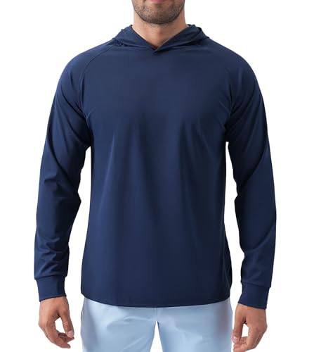 Fioboc Mens Hoodies Pullover Long Sleeve Gym Casual Fashion Sweatshirts Workout Quick Dry Lightweight Hooded Shirt