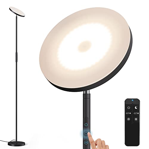 WOWLUMEN Floor Lamp,Bright 36W 3500LM Standing Lamp with Remote, 2700K Soft White to 6500K Cool White Adjustable,Touch Control Dimmable Torchiere Tall Lamp for Living Room,Bedroom,Office,Sofa(Black) WOWLUMEN Floor Lamp,Bright 36W 3500LM Standing Lamp with Remote, 2700K Soft White to 6500K Cool White Adjustable,Touch Control Dimmable Torchiere Tall Lamp for Living Room,Bedroom,Office,Sofa(Black)