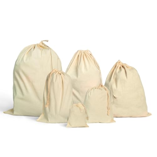 Enviroflex Bolsas de muselina reutilizables con cordón 100% algodón en 6 tamaños para lavandería, cocina y más. (Small(25x30) CM, 10, unidad)