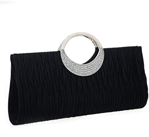 CROSSBABY Women Elegant Clutch Purse Rhinestones Pleated Wedding Clutch Handbag Formal Evening Bag Party