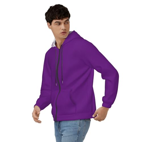 Purple Mens Hooded Pullover Zipper Hoodeds Sweatshirts with Pocket4