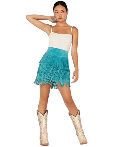 Scully Women's Fringe Tiered Suede Mini Skirt - L704-Trq