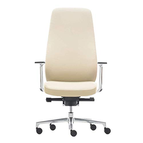 DCC Silla de Cuero para computadora, Silla de Escritorio de Oficina ejecutiva giratoria con Respaldo Alto con Brazos y función de inclinación - Soporte Lumbar Incorporado Ajustable (Color : White)