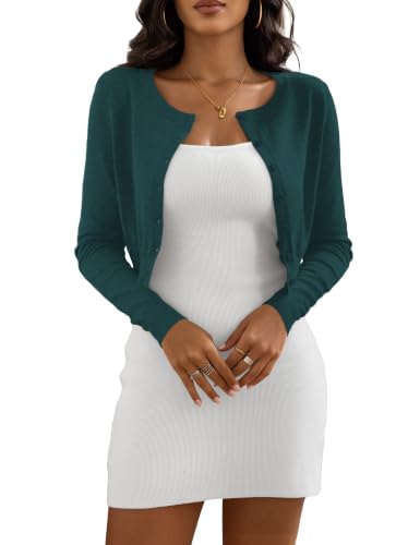 Image of Cropped Cardigan Sweaters for Women Crew Neck Knit Bolero Shrugs | Lightweight Long Sleeve short crop Cardigans for Dress, Knit, Button Down, Open Front