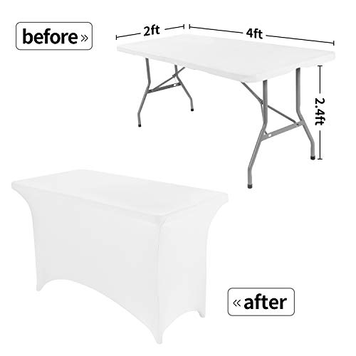 Image of Peomeise 4FT Spandex Table Cover Rectangular Stretch Spandex Tablecloth (White,4FT)