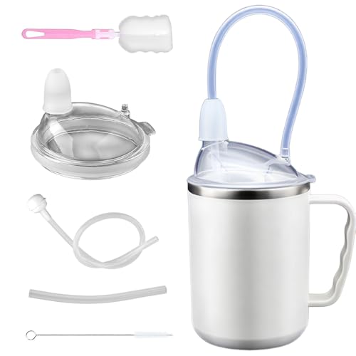Beakers for Elderly, Adult Sippy Cups for Elderly Non Spill with Lid Straw Grip Handle, 450ml Sippy Cup for Adults, 3 in 1 Non Spill Cups for Elderly for Disabled Adults Drinking Aids Maternity
