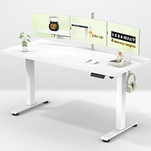 Veken 55 Inch Large Electric Standing Desk,Sit to Stand Up, Heights Adjustable, Work Home Office Computer Table for Study, Walking Pad, Writing, and Games, Wooden Desktop Desks, White