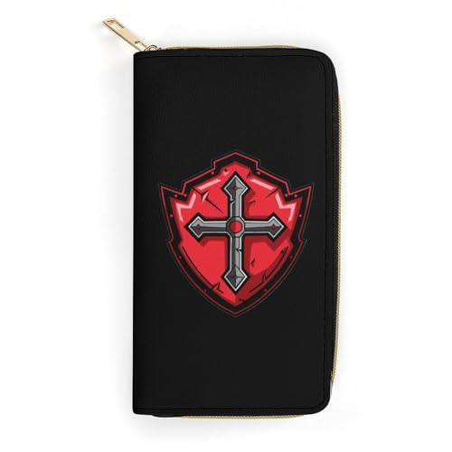 Knights Templar Crusader Cross Wristlet Wallets for Men Women Leather Purse Clutch Cute Card Holder