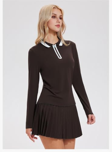 Image of Tennis Skirt Sets for Women Zipper Color Block High Waisted Golf Polo Two Piece Skirt Set Women 2 Piece Outfits