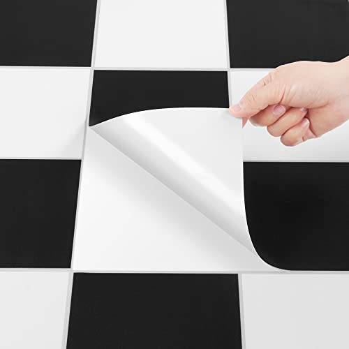 Livelynine Dalle PVC Adhesive Sol Noir et Blanc 30x30 Revetement de Sol PVC Cuisine Sol PVC Adhesif Salle de Bain Lavable Credence Adhesive pour Cuisine Carrelage Adhesif Mural Salle de Bain 4 Dalles Cover