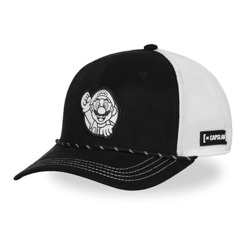 Capslab Casquette Homme & Femme, Casquette Trucker Super Mario, Ajustable par Snapback, Noir Taille TU