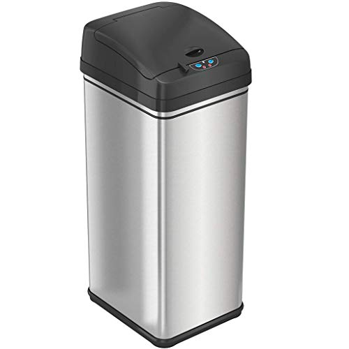 Image of iTouchless 50 Liter / 13 Gallon Sensor Dog-Proof Kitchen Trash Can with Lid Lock and AbsorbX Odor Filter, Touchless Lid, Stainless Steel Garbage Recycling Bin for Kitchen, Home, Office, Business