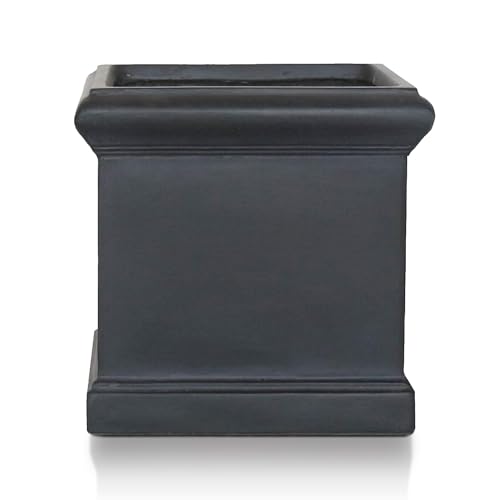 IDEALIST 35 cm Plant Pots Outdoor Garden Planters with Drainage Holes | Victorian Black Reinforced Stone Square Box L35 W35 H35 cm, 32 litres