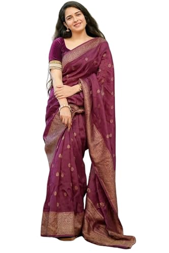 Image of SGF11 Women's Kanjivaram Soft Silk Saree With Blouse Piece