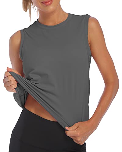 Women's Crew Neck Sleeveless Tank Tops Tennis Casual Short Tops Outdoor Tee Dark Grey Large #TOP10