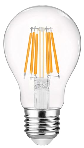 Bulbright Vintage LED Filament Bulb A19-8W, Medium Screw E27 Base, Clear Warm White 2700K, Edison Bulb 70W Equivalent, Dimmable (8 Watts)