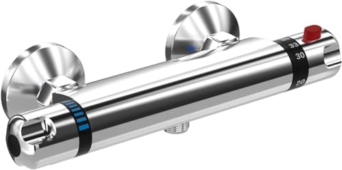 Mitigeur de Douche Thermostatique à Fixation Murale Anti-brûlure, Raccord G 1/2', Robinet de douche en Laiton Avec Bouton,Température Constante Intelligente, Chromé (2)