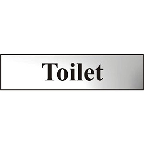 Metal Self Adhesive Sign - Toilet - Silver with Black Text - 200mm x 50mm