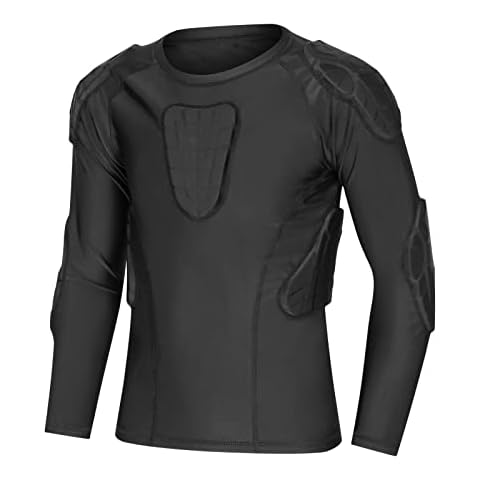 Valcatch Kids Youth Boys Padded Compression Shirt Long Sleeve Shoulder Rib Chest Protective Top for Rugby Football Cycling Tennis Cover
