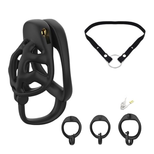 Men's Hollow Breathable Cage, Black/Pink, with Belt -...