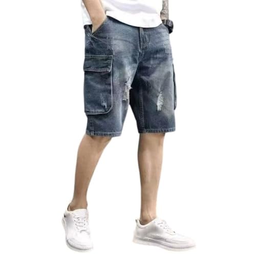 Short cargo en denim homme large multi-poches longueur genou style délavé