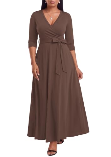Image of FANDEE Plus Size Maxi Dress for Women Casual Summer Sundress V-Neck 3 /4 Sleeve