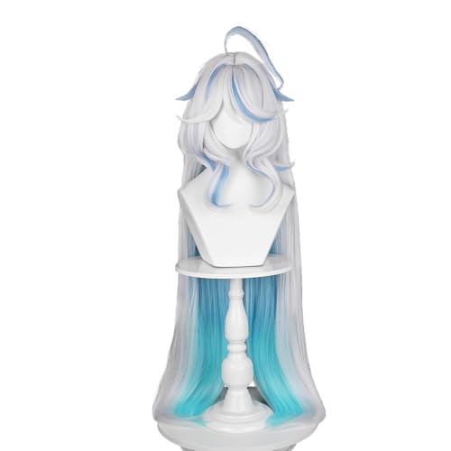 Perruque Fontaine bleu et blanc pour cosplay de femmes avec bonnet inclus
