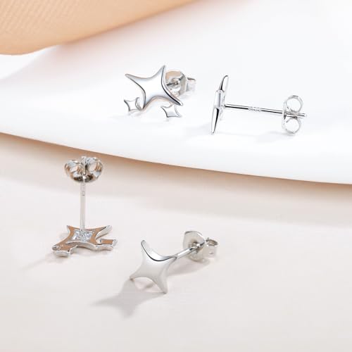 925 Sterling Silver Studs Earrings for Women 2 Pairs Star Stud Earrings Set Hypoallergenic Silver Stud Earrings Dainty Star Earrings for Women 5