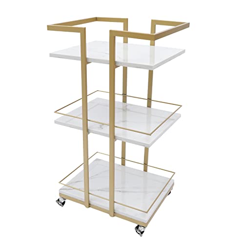 OUKANING Rolling Bar Cart Multi-Function 3-Tier Storage Rack with Wheels Utility Serving Cart Trolley for Kitchen Coffee Bar Restaurant Hotel,16.5x12.6x28.3in