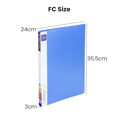 Image of Worldone FC (Foolscap Size) | Presentation Display Book File | Made of 1 mm Virgin PP Sheet | 60 Bound Top Loading Plastic Binder Sleeves | Ideal for Office, School & College | Blue (Pack of 1)