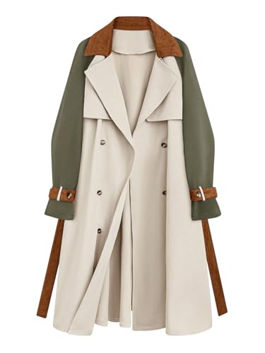 SOLY HUX Women's Plus Size Trench Coat Color Block Double Breasted Belted Overcoat Windbreaker Outerwear
