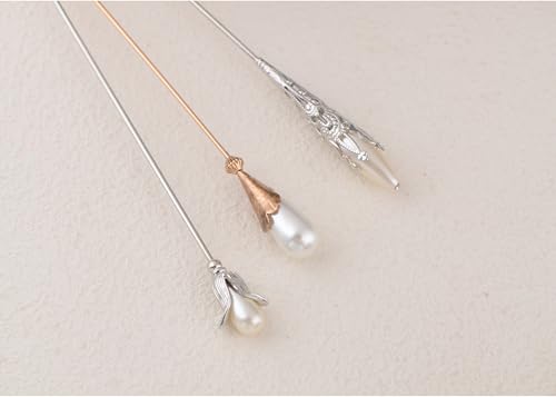 Image of Alilang Classic Vintage 3Pcs Hat Brooch Pin Set with Rhinestone and Pearl Accents for Scarves and Hats Lapel Pin Accessories