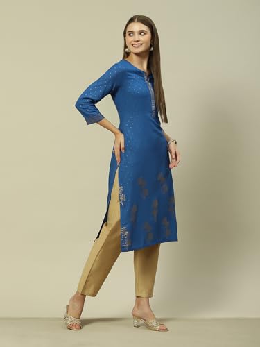 Image of Rangriti Blue Liva Straight Printed Kurta for Women